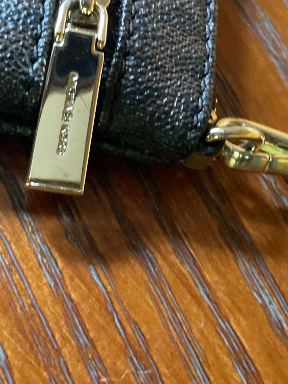 Michael Kors Brown and Gold Logo Zip Wristlet